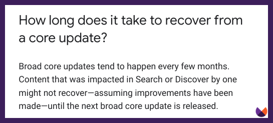 how long to recover from core update
